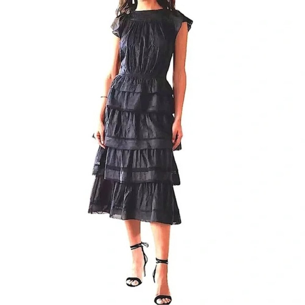 BANANA REPUBLIC Selene Black Embroidered Lace Midi Dress – Size Small - Picture 4 of 5